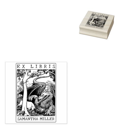Antique Draak Aangepaste Ex Libris Bibliotheekboek Rubberstempel (Gestempeld)