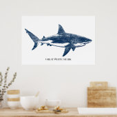 Antique  drawing of a shark poster (Keuken)
