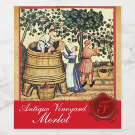 ANTIQUE DRUIVEN WIJNGAARD OOGST WAS ZEGEL MONOGRAM WIJN ETIKET