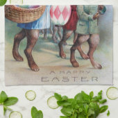 Antique Easter Bunny Parade Post Card Egg Lanterns Theedoek (Gevouwen)