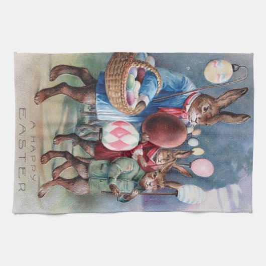 Antique Easter Bunny Parade Post Card Egg Lanterns Theedoek (Horizontaal)