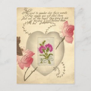 Antique Embroidered Valentine Card Feestdagenkaart