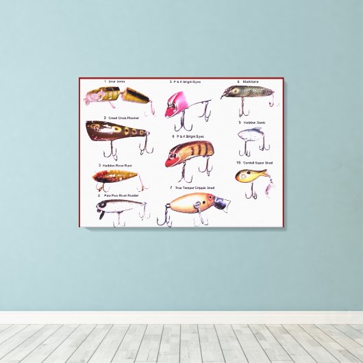 "Antique Fishing Lures Wall Art" Canvas Afdruk (Insitu (Houten vloer))
