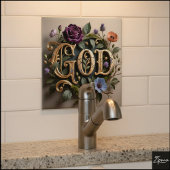 Antique Floral Gold GOD Word Sign Tegeltje