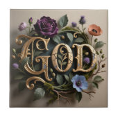 Antique Floral Gold GOD Word Sign Tegeltje (Voorkant)