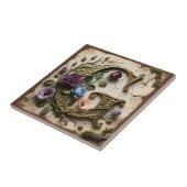 Antique Floral Gold Letter G Monogram Tegeltje (Zijkant)