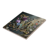 Antique Floral Gold Letter M Monogram Tegeltje (Zijkant)
