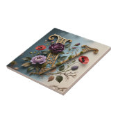 Antique Floral Gold Letter V Monogram Tegeltje (Zijkant)