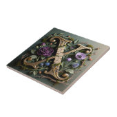 Antique Floral Gold Letter X Monogram Tegeltje (Zijkant)