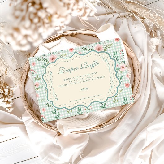 . Antique Floral Scalloped Diapper Raffle Informatiekaartje
