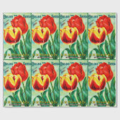 Antique Garden Advertisement, Yellow Red Tulips Cadeaupapier (Vlak)