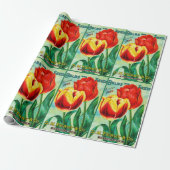 Antique Garden Advertisement, Yellow Red Tulips Cadeaupapier (Uitgerold)