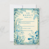 Antique Garden Blue Flower Wedding RSVP Kaartje (Voorkant)