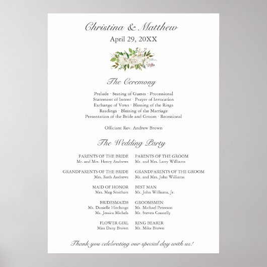Antique Garden | Elegante Trouwceremonie Programma Poster (Voorkant)