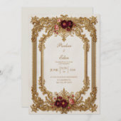 Antique Gilded Burgundy Bloom Formal Wedding Kaart (Voorkant / Achterkant)
