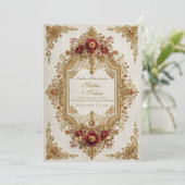 Antique Gilded Burgundy Floral Formal Wedding Kaart (Staand voorkant)