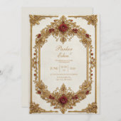 Antique Gilded Burgundy Floral Formal Wedding Kaart (Voorkant / Achterkant)