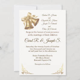 Antique Gold Bells Wedding Invitation Kaart