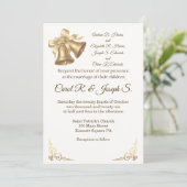 Antique Gold Bells Wedding Invitation Kaart (Staand voorkant)