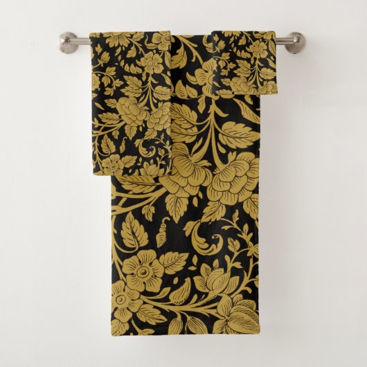 Antique Gold Floral Indian Lac-work Black Pattern Bad Handdoek (Insitu)