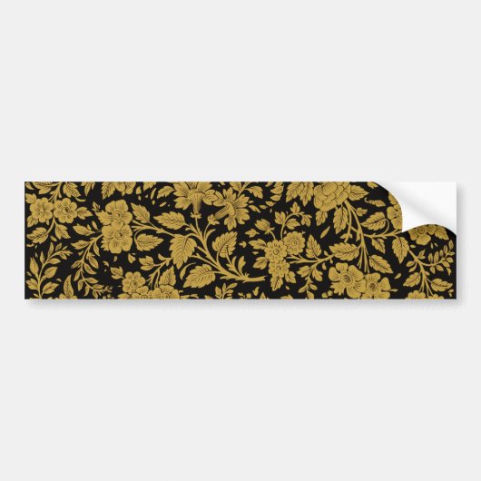 Antique Gold Floral Indian Lac-work Black Pattern Bumpersticker (Voorkant)