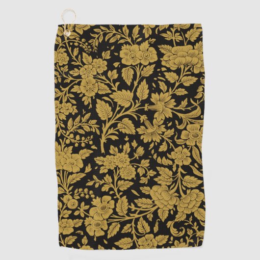 Antique Gold Floral Indian Lac-work Black Pattern Golfhanddoek (Voorkant)
