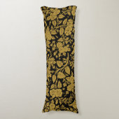 Antique Gold Floral Indian Lac-work Black Pattern Lichaamskussen (Voorkant Verticaal)