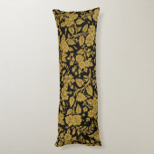 Antique Gold Floral Indian Lac-work Black Pattern Lichaamskussen (Achterkant (Verticaal))