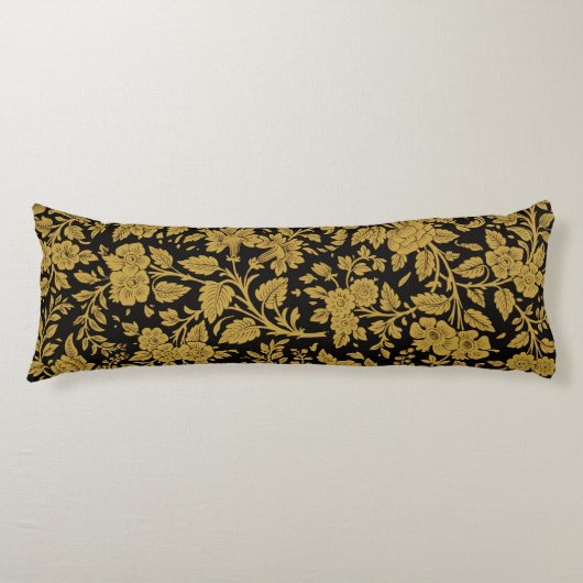 Antique Gold Floral Indian Lac-work Black Pattern Lichaamskussen (Voorkant)