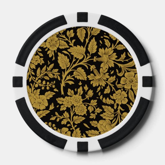 Antique Gold Floral Indian Lac-work Black Pattern Poker Chips (Voorkant)