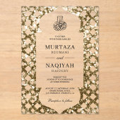 Antique Gold Glitter Frame Muslim Wedding Acryl Uitnodigingen (Voorkant)