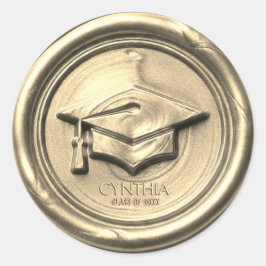 Antique Gold Graduation Cap Gold Wax Seal Ronde Sticker