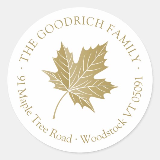 Antique Gouden Esdoren Ronde Adressticker Sticker (Voorkant)