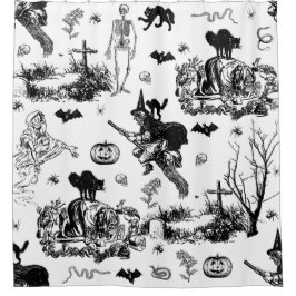 antique halloween witch ghoul skeleton toile goth douchegordijn