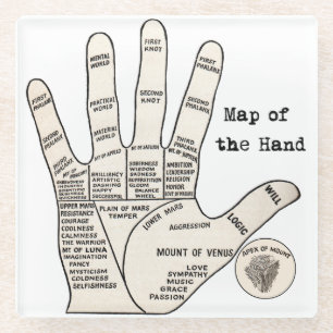 Antique Handdiagram voor Handlijnkunde: Chiromanti Glazen Onderzetter