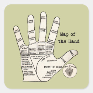 Antique Handdiagram voor Handlijnkunde: Chiromanti Vierkante Sticker
