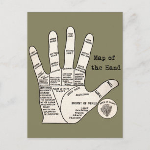 Antique Handdiagram voor Handlijnkunde: Handleesku Briefkaart
