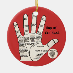 Antique Handdiagram voor Handlijnkunde: Handleesku Keramisch Ornament