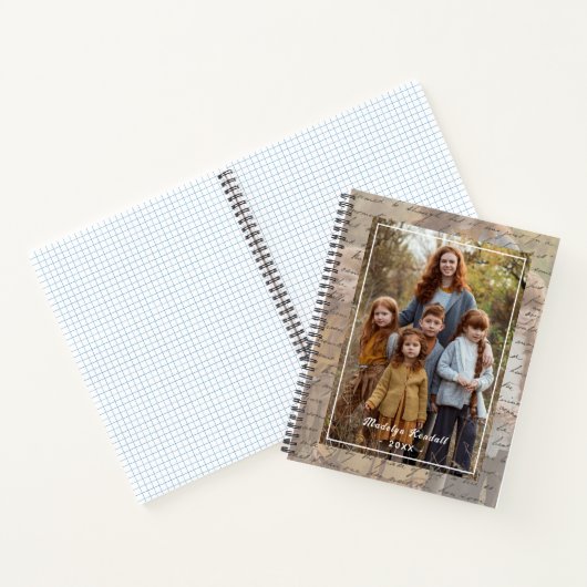 Antique Handwritten Script Personalized Photo Notitieboek (Binnen)