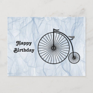 Antique hoge wiel fiets verjaardag briefkaart