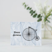 Antique hoge wiel fiets verjaardag briefkaart (Staand voorkant)