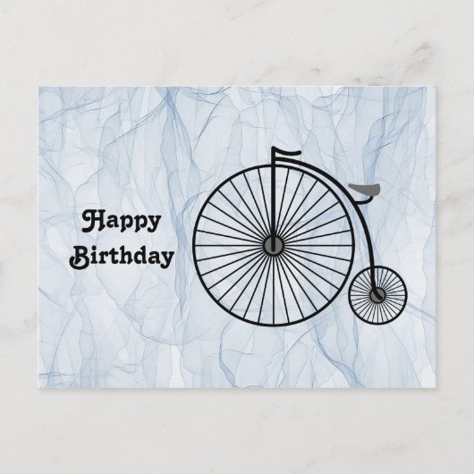 Antique hoge wiel fiets verjaardag briefkaart (Voorkant)