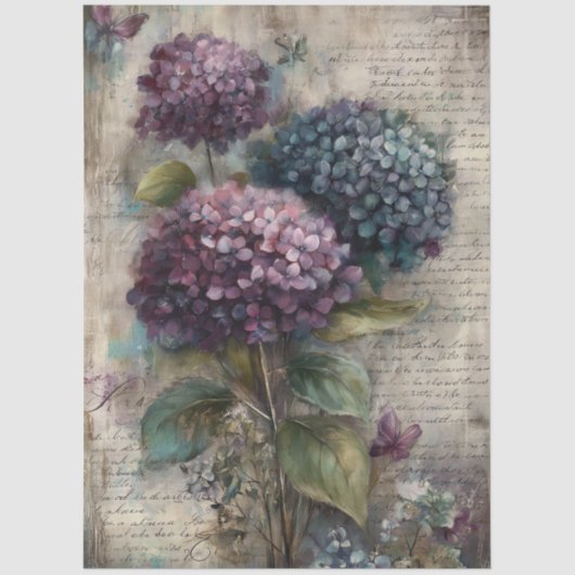 Antique Hydrangea Botanical Art Decoupage Tissuepapier (Voorkant)