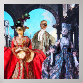 ANTIQUE ITALIAANSE POPPEN MASKERADE KOSTUUMPARTY POSTER