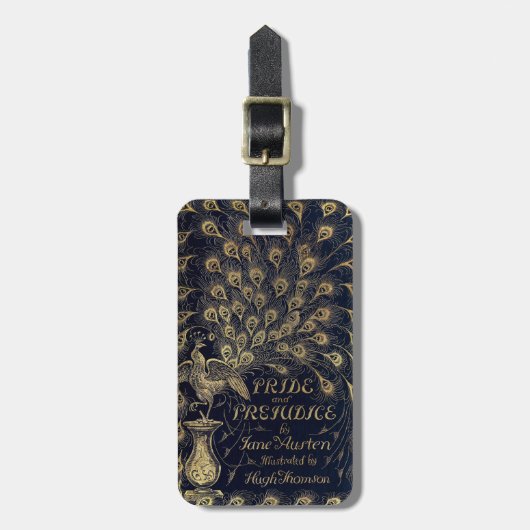 Antique Jane Austen Pride and Prejudice Peacock Bagagelabel (Voorkant verticaal)