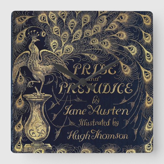 Antique Jane Austen Pride and Prejudice Peacock Vierkante Klok (Voorkant)