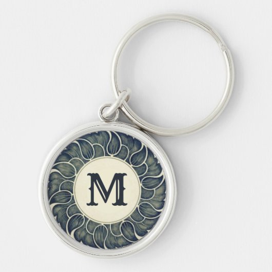 Antique Japanese leaf Ink Art Monogram Sleutelhanger (Voorkant)