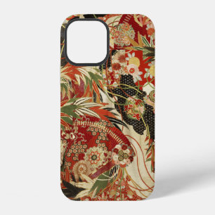 ANTIQUE JAPANSE BLOEMEN Rood Groen Zwart Bloemmoti iPhone 12 Hoesje
