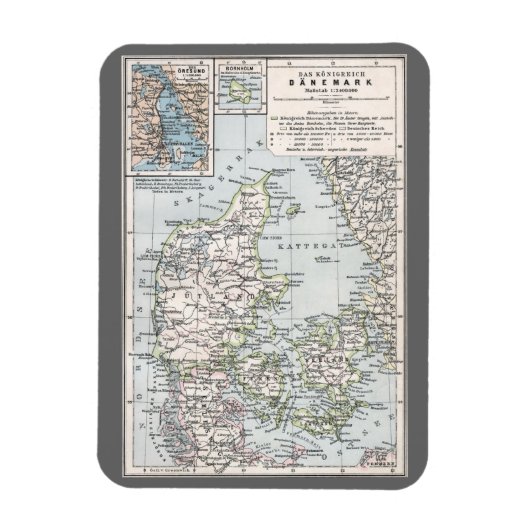 Antique kaart van Denemarken, Danmark in het Deens Magneet (Verticaal)