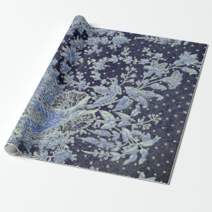 ANTIQUE KANT PATROON GIFTVERPAKKINGSPAPIER IN BLAU CADEAUPAPIER